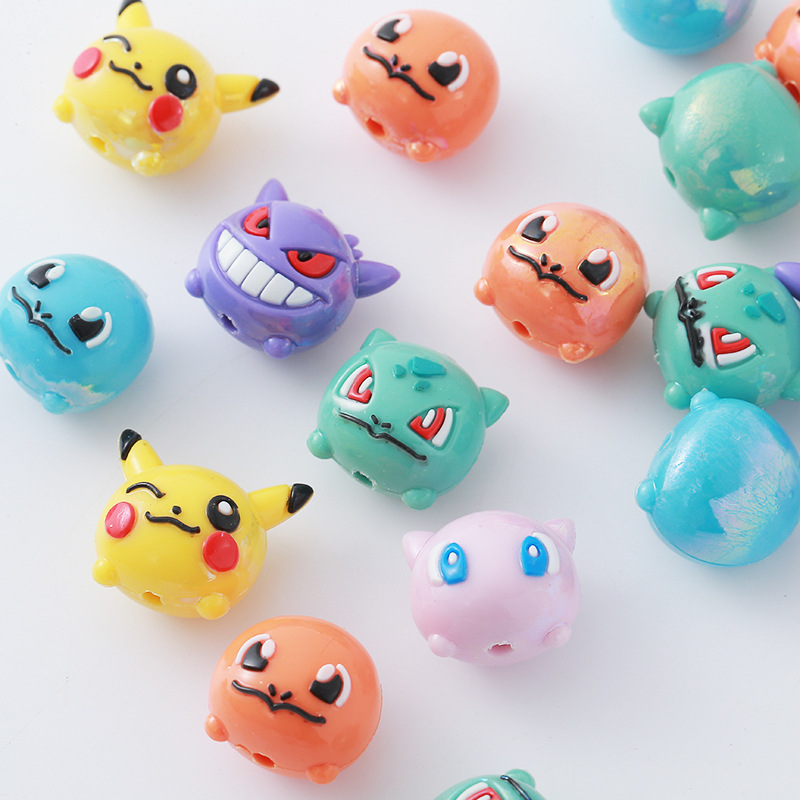 Resin Art Toys - 12 個ポケモンビーズ DIY 携帯電話ストラップキーホルダー冷蔵庫マグネット樹脂ポケット小さな人形学生パーティーギフト