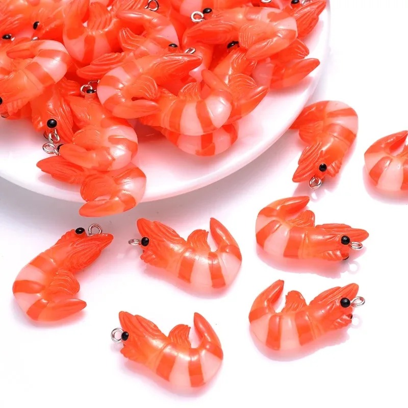 Resin Art Gift Ideas - 10 個アクリル樹脂漫画シーフードチャーム 3D 模擬ロブスターシュリンプペンダント DIY ジュエリー作成アクセサリーネックレス用