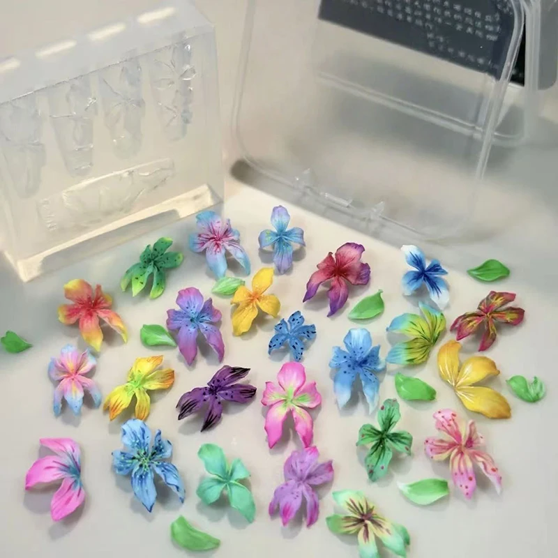 Resin Art Template - 3DフラワーネイルモールドDIYシリコンネイルツールハワイハイビスカスフラワーペタルネイルデザインシリコンモールドネイルアートカービングテンプレート