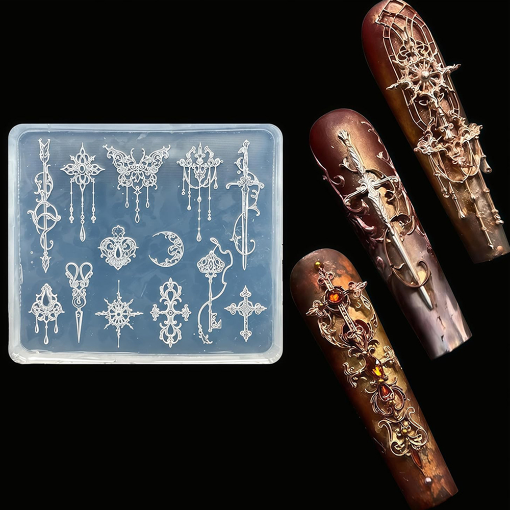 Resin Art Template - 矢印シリコンモールド月樹脂剣型 3D バロックパターンジェルネイルアートモールド蝶マニキュアアクセサリー用品