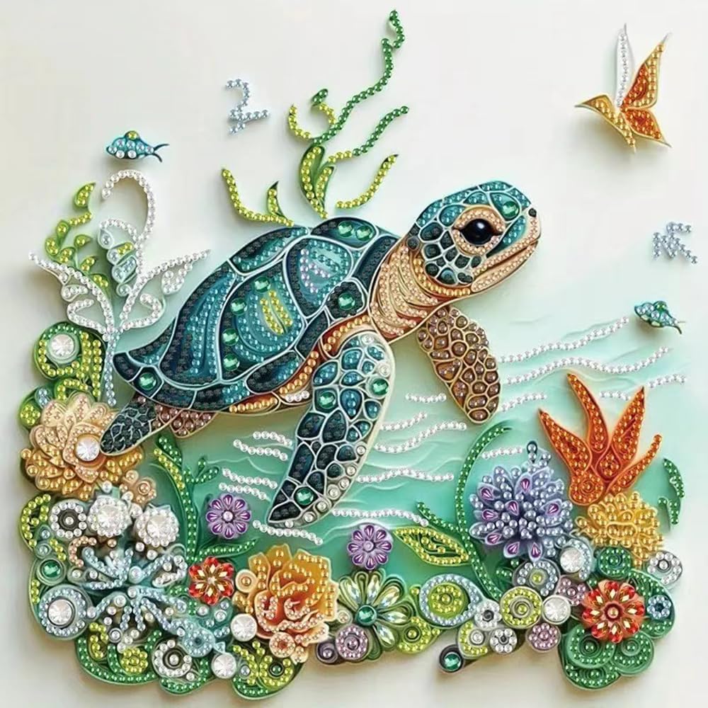 Resin Art Of Flowers - 海亀動物ダイヤモンドペインティングキット 大人初心者向けDIY特殊形状ダイヤモンドアートキット クラフトキット ホームウォールデコ用