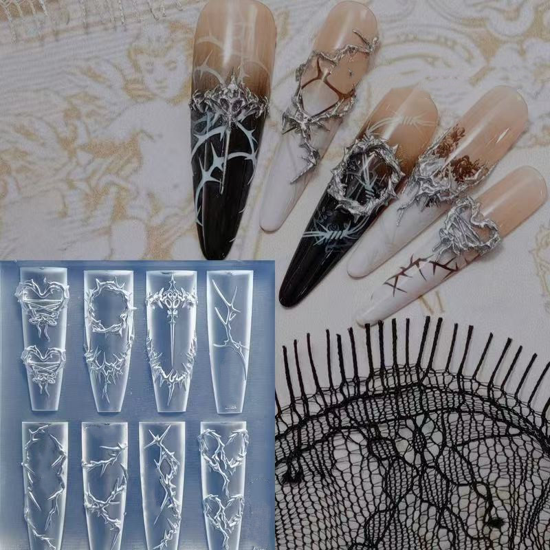 Resin Art Template - 3D とげネイルデザインシリコーン金型彫刻テンプレートアートエポキシ樹脂金型クラシック花葉ネイル用品アクセサリー