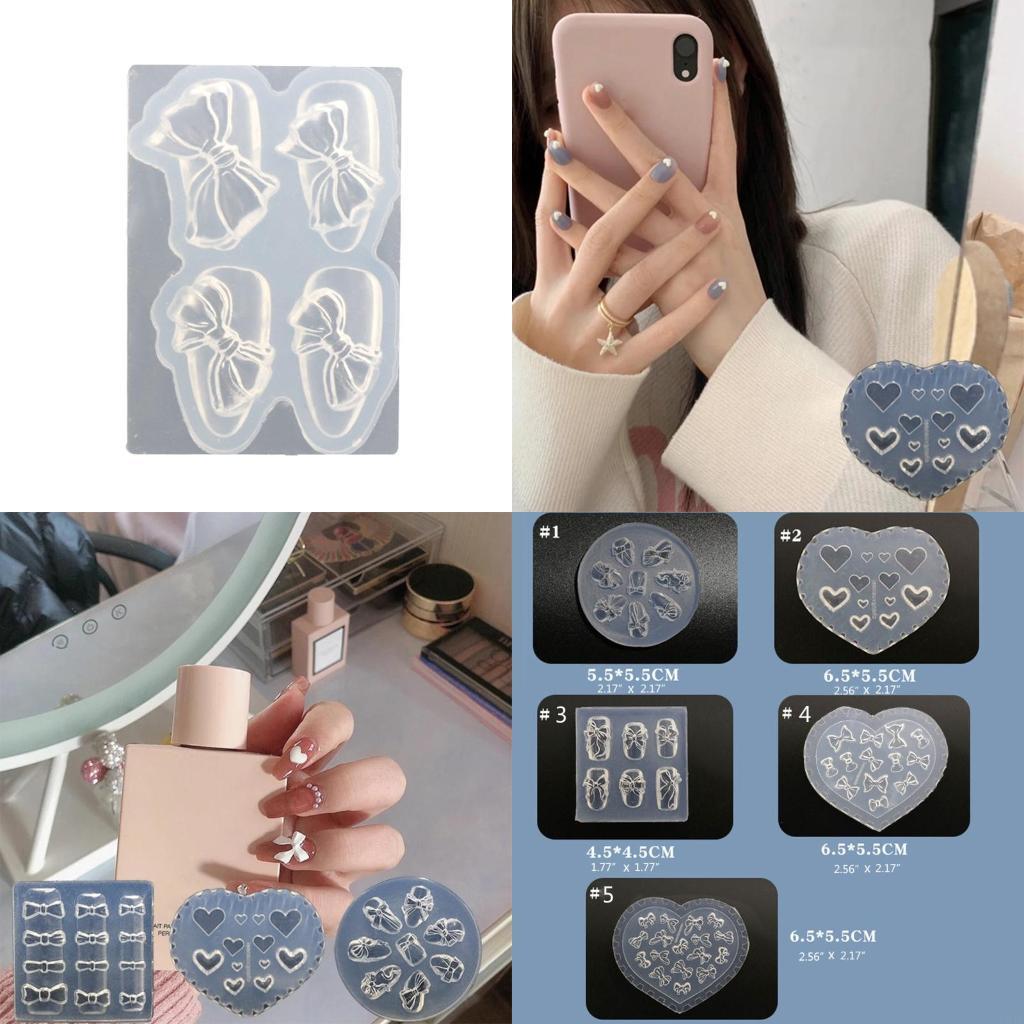 Resin Art Template - シリコーンネイル彫刻鋳型マニキュアツール 3D ミニチュアちょう結び型ネイルエンボスツール女性女の子用