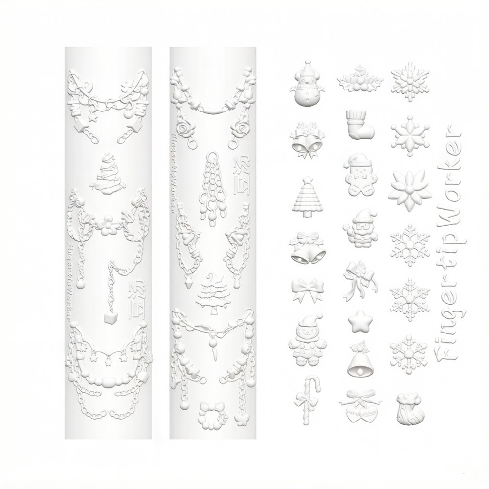 Resin Art Template - クリスマス3Dシリコンモールド ネイルアートUVレジン工芸用、ミニチュア雪だるまクリスマスツリーホリーリーフボウベルチャームモールド エポキシ用