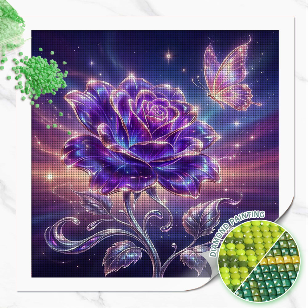 Resin Art For Rose - Huacan フルスクエアラウンドダイヤモンド絵画ローズバタフライダイヤモンドモザイク花動物アート装飾絵画