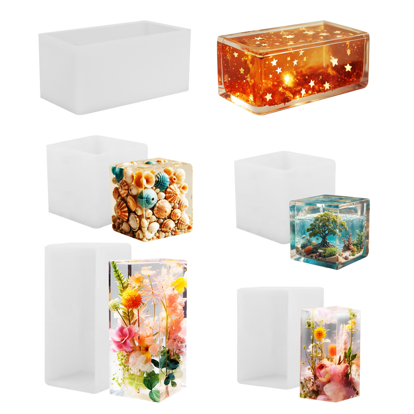Resin Art Kit With Molds - エポキシ鋳造型シリコンモールド DIY 立方体樹脂型クリスタルエポキシジュエリー作成正方形長方形装飾 DIY アクセサリー