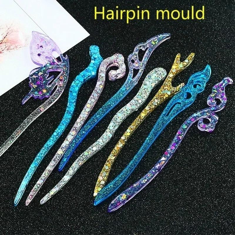 Resin Art Gift Ideas - 新しい透明ヘアピンシリコーン特殊金型樹脂 DIY ヘアジュエリー作成金型エポキシ樹脂金型女性の髪の装飾
