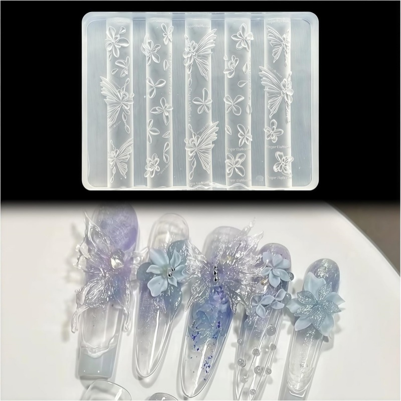 Resin Art Template - 3D蝶の花ジェルネイルアートモールド、アートレジン花びらモールド、アクセサリー用品、花シリコンツール、優雅なネイルスタイル