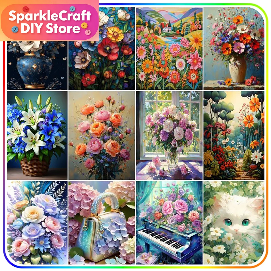 Resin Art Of Flowers - 1個入りフレームレスダイヤモンドペインティングキット 花の手作り刺繍 5Dダイヤモンドモザイク絵画セット クロスステッチダイヤモンドアートアクセサリー