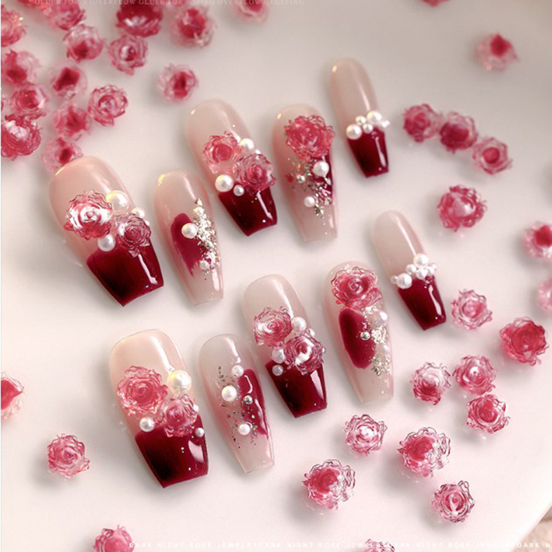 Resin Art Of Flowers - 50個入り 3Dレジンフラワー ネイルアートチャーム アクセサリー ローズ カメリア