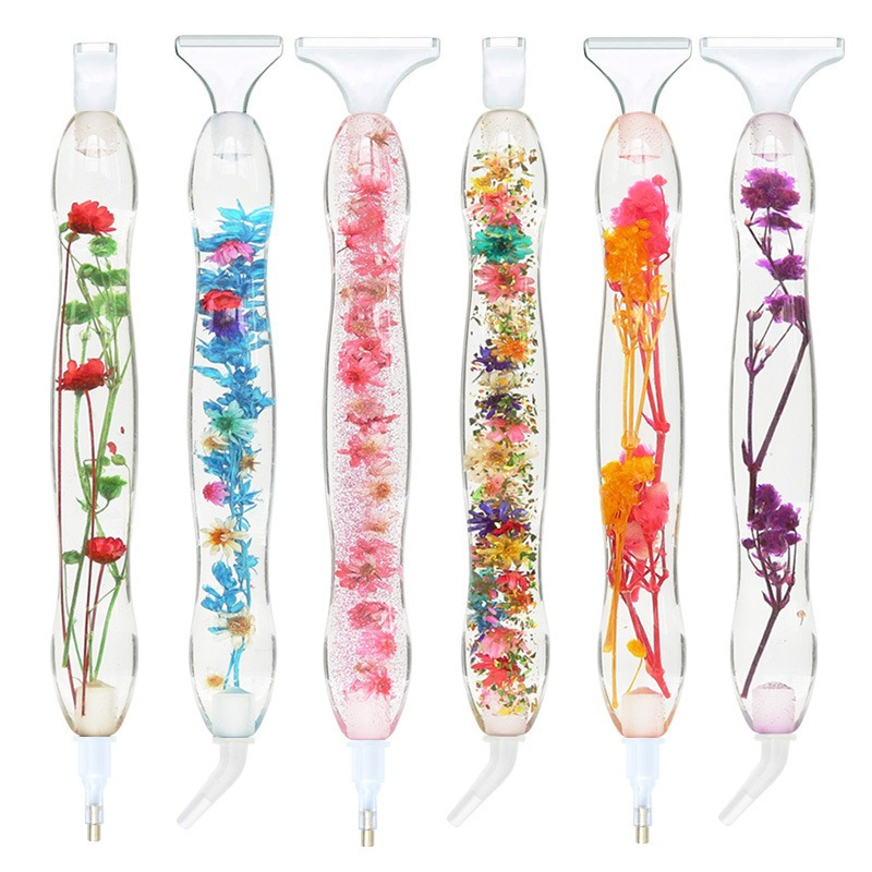 Resin Art Of Flowers - 1セットフラワーデザイン樹脂製5Dダイヤモンドペインティングペン、カラフルポイントドリルペン（6ヘッド付き）DIYアートクラフト手作りアクセサリー