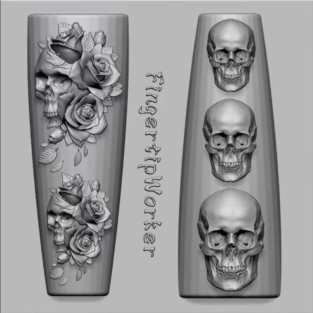 2個セット ダークローズスカル シリコンネイルアートモールド - Resin Art Template のレビューと価格