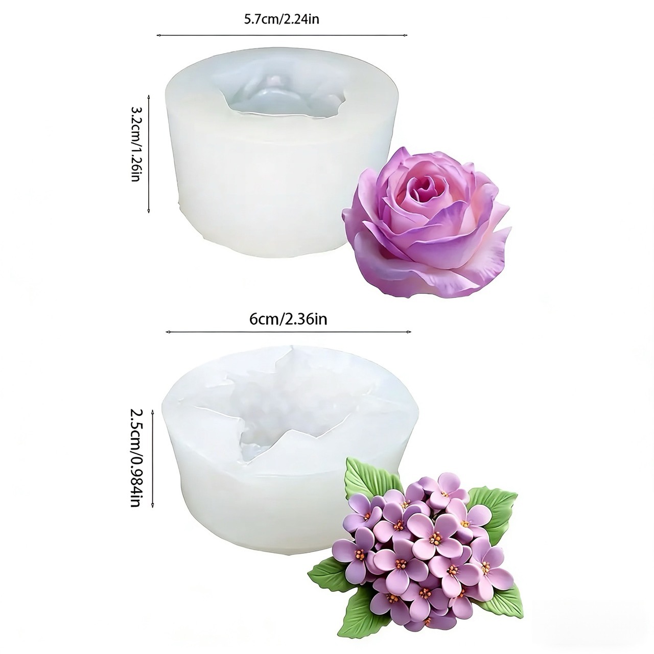 3Dローズライラックフラワーシリコンモールド2個、樹脂やキャ - Resin Art For Rose のレビューと価格